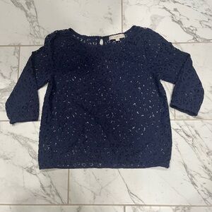 Navy blue Loft crochet 3/4 shirt.